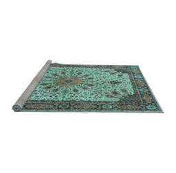 Sideview of Machine Washable Persian Light Blue Traditional Rug, wshtr4514lblu