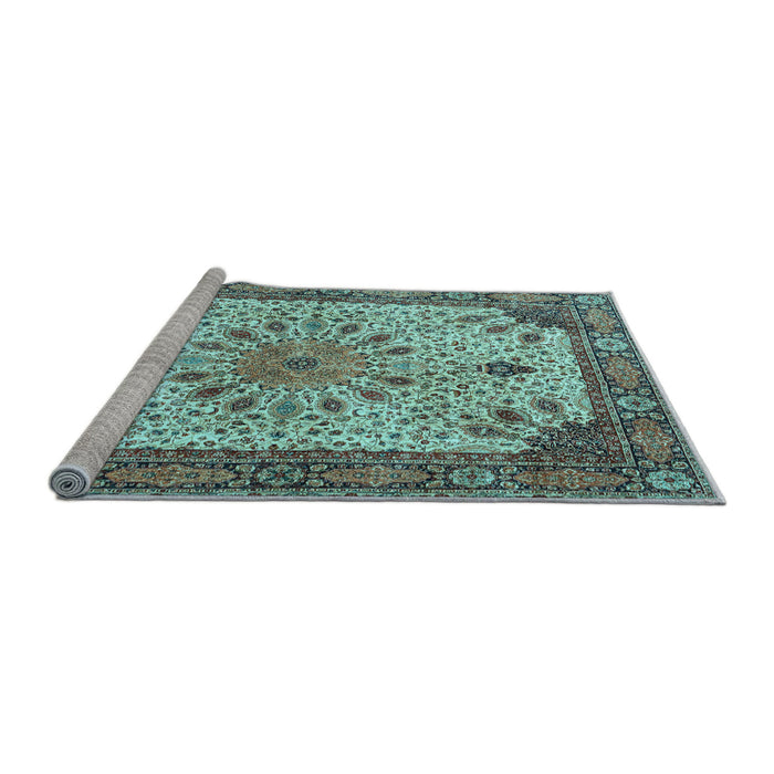 Sideview of Machine Washable Persian Light Blue Traditional Rug, wshtr4514lblu