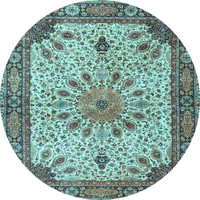 Round Machine Washable Persian Light Blue Traditional Rug, wshtr4514lblu