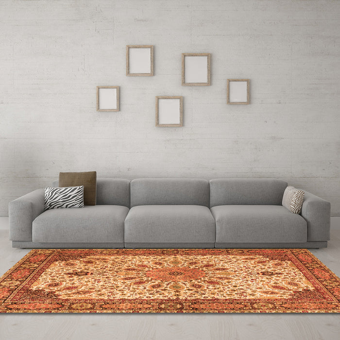 Machine Washable Persian Orange Traditional Area Rugs in a Living Room, wshtr4514org