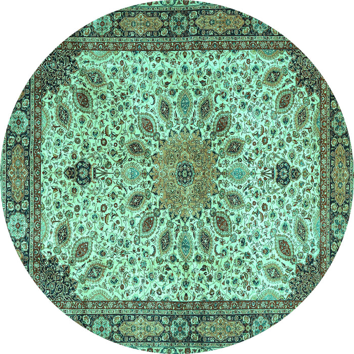 Round Machine Washable Persian Turquoise Traditional Area Rugs, wshtr4514turq