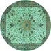 Round Machine Washable Persian Turquoise Traditional Area Rugs, wshtr4514turq