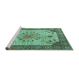 Sideview of Machine Washable Persian Turquoise Traditional Area Rugs, wshtr4514turq