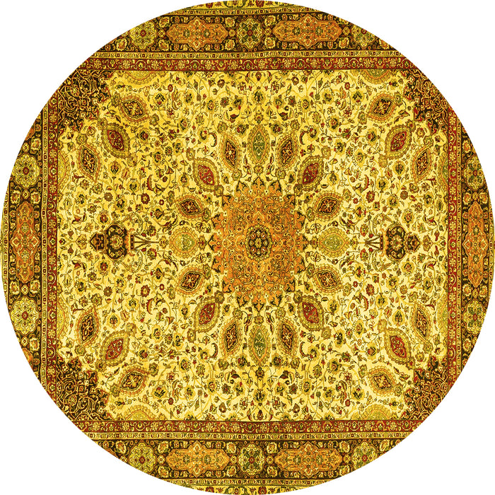 Round Machine Washable Persian Yellow Traditional Rug, wshtr4514yw