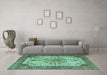 Machine Washable Persian Turquoise Traditional Area Rugs in a Living Room,, wshtr4514turq