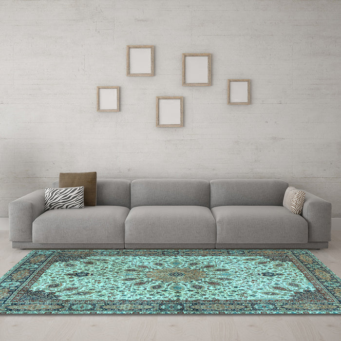 Machine Washable Persian Light Blue Traditional Rug in a Living Room, wshtr4514lblu
