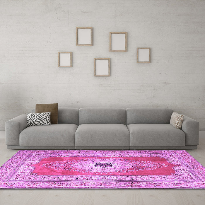 Machine Washable Persian Purple Traditional Area Rugs in a Living Room, wshtr4515pur