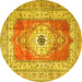 Round Persian Yellow Traditional Rug, tr4515yw