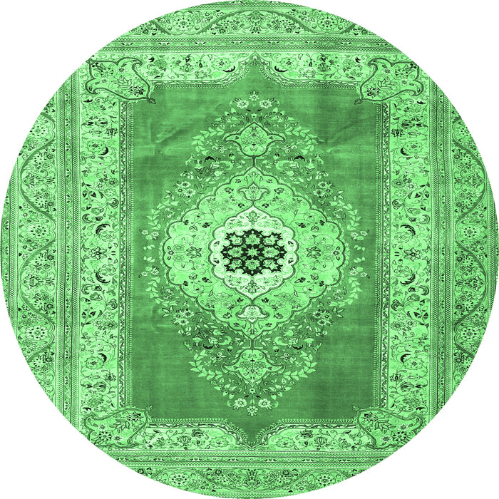 Round Machine Washable Persian Emerald Green Traditional Area Rugs, wshtr4515emgrn