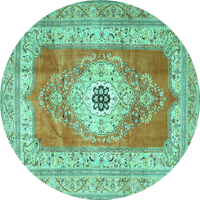 Round Machine Washable Persian Turquoise Traditional Area Rugs, wshtr4515turq