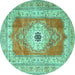 Round Machine Washable Persian Turquoise Traditional Area Rugs, wshtr4515turq