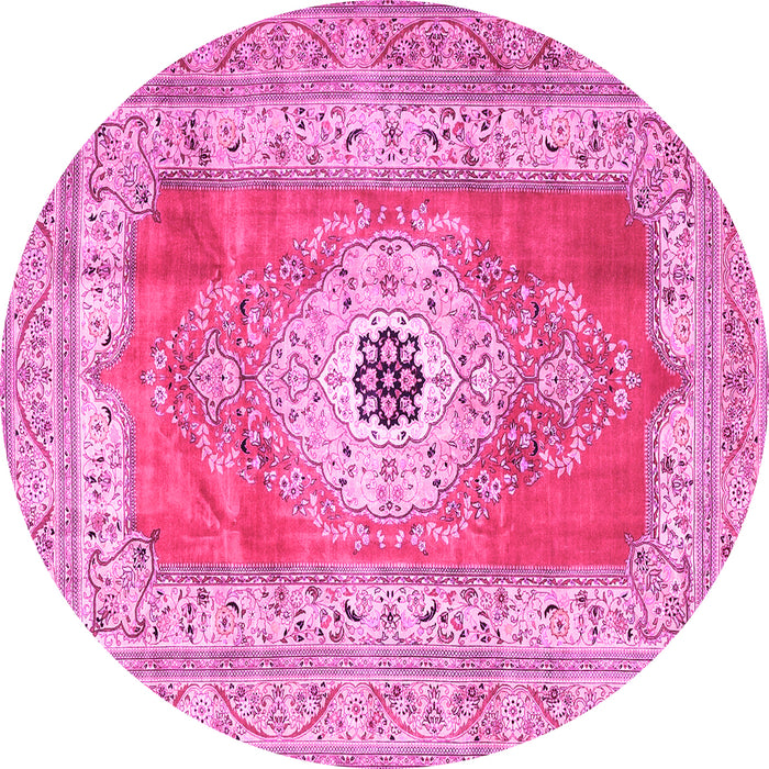 Round Machine Washable Persian Pink Traditional Rug, wshtr4515pnk