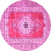 Round Machine Washable Persian Pink Traditional Rug, wshtr4515pnk