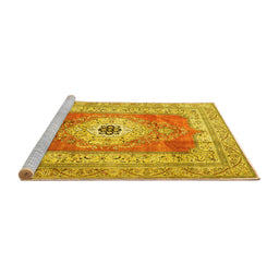 Sideview of Machine Washable Persian Yellow Traditional Rug, wshtr4515yw
