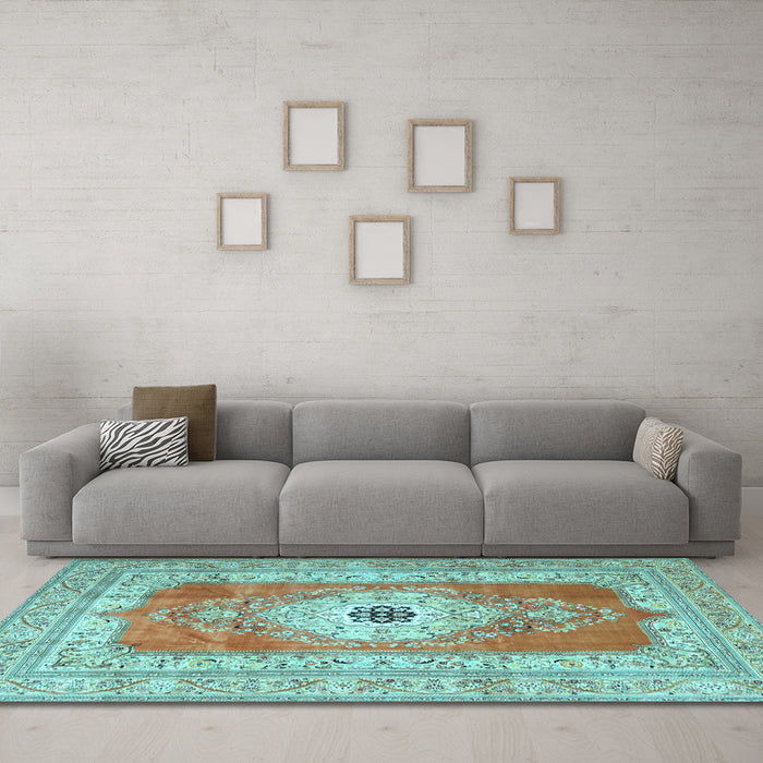 Machine Washable Persian Light Blue Traditional Rug in a Living Room, wshtr4515lblu