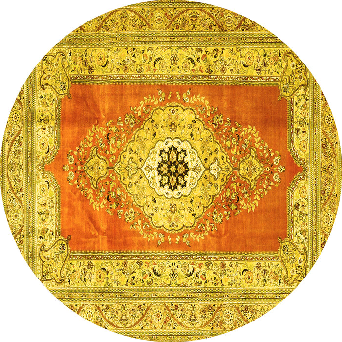 Round Machine Washable Persian Yellow Traditional Rug, wshtr4515yw