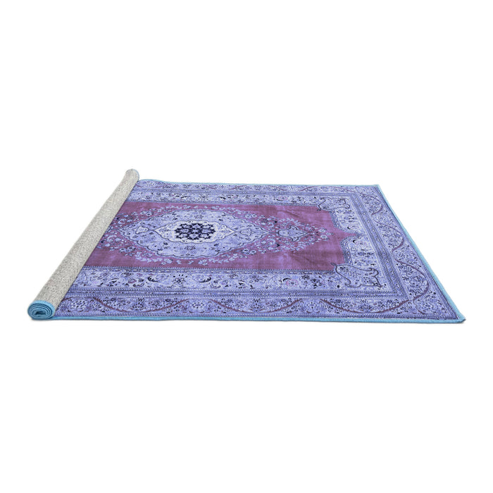 Sideview of Machine Washable Persian Blue Traditional Rug, wshtr4515blu