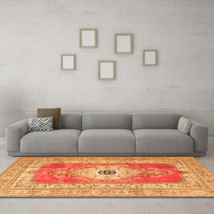 Machine Washable Persian Orange Traditional Area Rugs in a Living Room, wshtr4515org