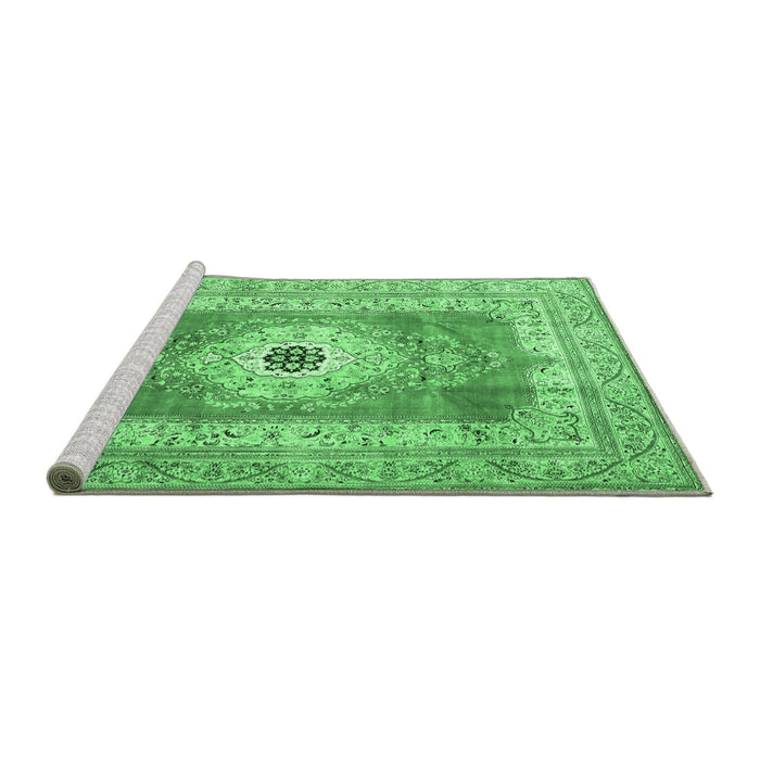 Sideview of Machine Washable Persian Emerald Green Traditional Area Rugs, wshtr4515emgrn