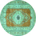 Round Persian Turquoise Traditional Rug, tr4515turq