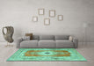 Machine Washable Persian Turquoise Traditional Area Rugs in a Living Room,, wshtr4515turq