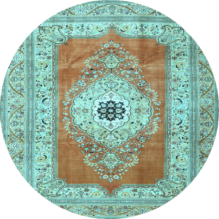 Round Machine Washable Persian Light Blue Traditional Rug, wshtr4515lblu
