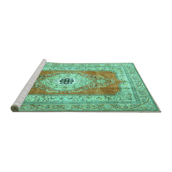 Sideview of Machine Washable Persian Turquoise Traditional Area Rugs, wshtr4515turq