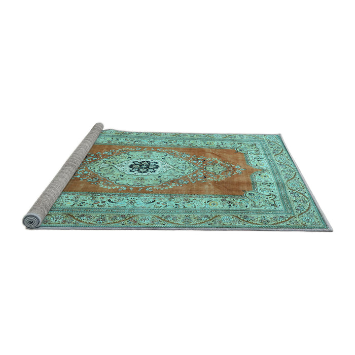 Sideview of Machine Washable Persian Light Blue Traditional Rug, wshtr4515lblu