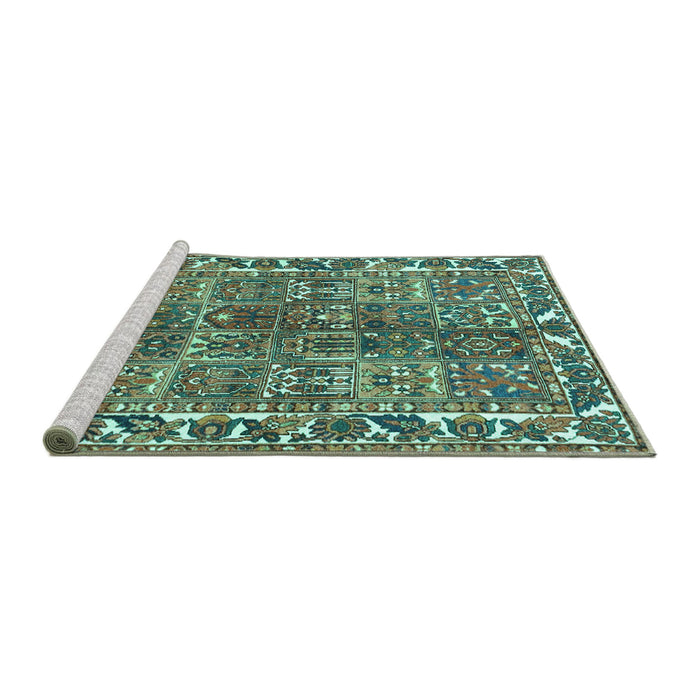 Sideview of Machine Washable Persian Turquoise Traditional Area Rugs, wshtr4516turq