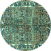 Round Machine Washable Persian Turquoise Traditional Area Rugs, wshtr4516turq