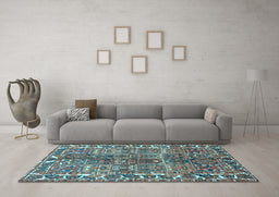 Machine Washable Persian Light Blue Traditional Rug in a Living Room, wshtr4516lblu