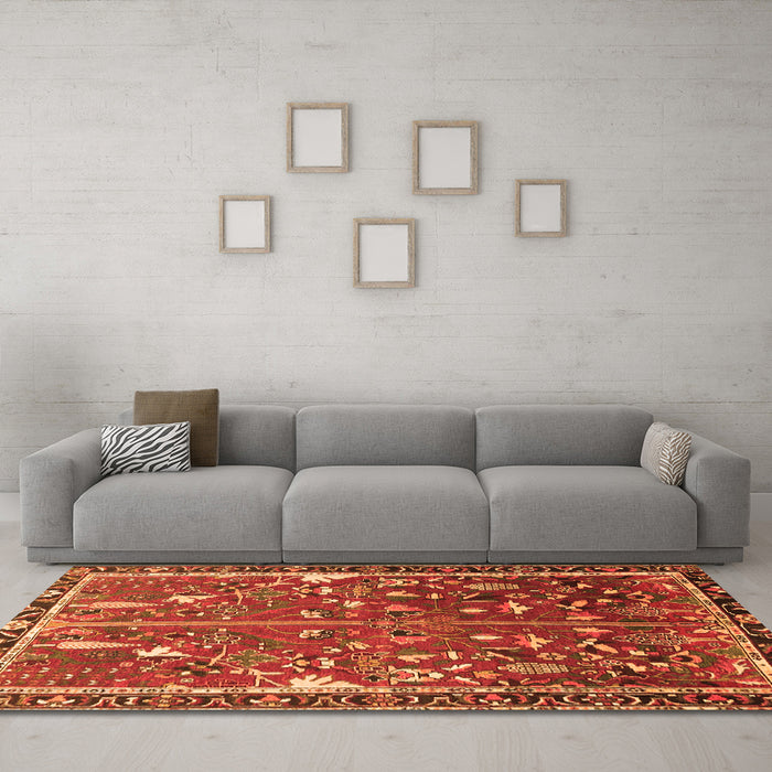 Machine Washable Animal Orange Traditional Area Rugs in a Living Room, wshtr4517org