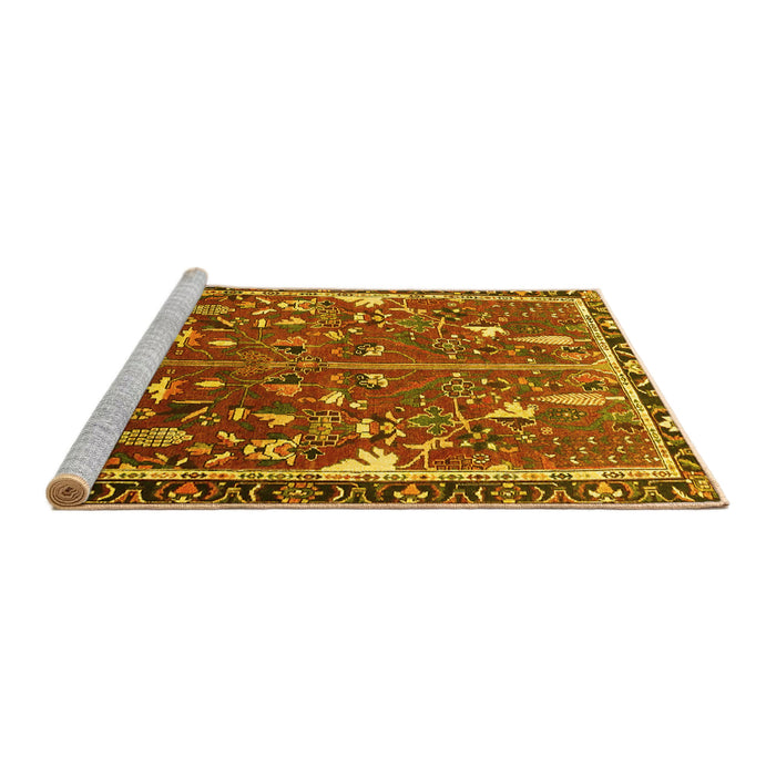 Sideview of Machine Washable Animal Yellow Traditional Rug, wshtr4517yw