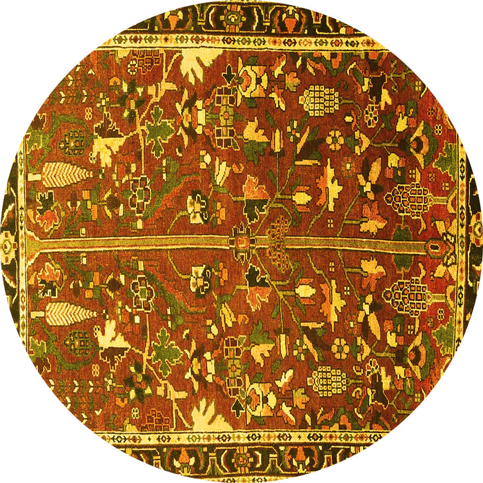 Round Animal Yellow Traditional Rug, tr4517yw
