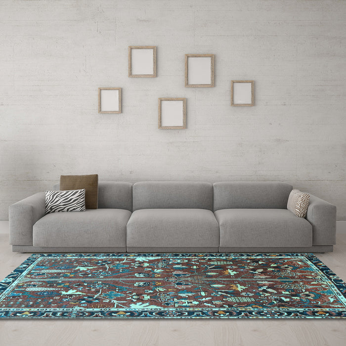 Machine Washable Animal Light Blue Traditional Rug in a Living Room, wshtr4517lblu