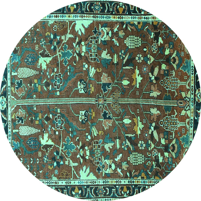 Round Machine Washable Animal Turquoise Traditional Area Rugs, wshtr4517turq