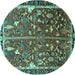 Round Machine Washable Animal Turquoise Traditional Area Rugs, wshtr4517turq