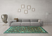 Machine Washable Animal Turquoise Traditional Area Rugs in a Living Room,, wshtr4517turq