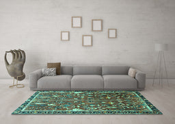 Machine Washable Animal Turquoise Traditional Area Rugs in a Living Room,, wshtr4517turq