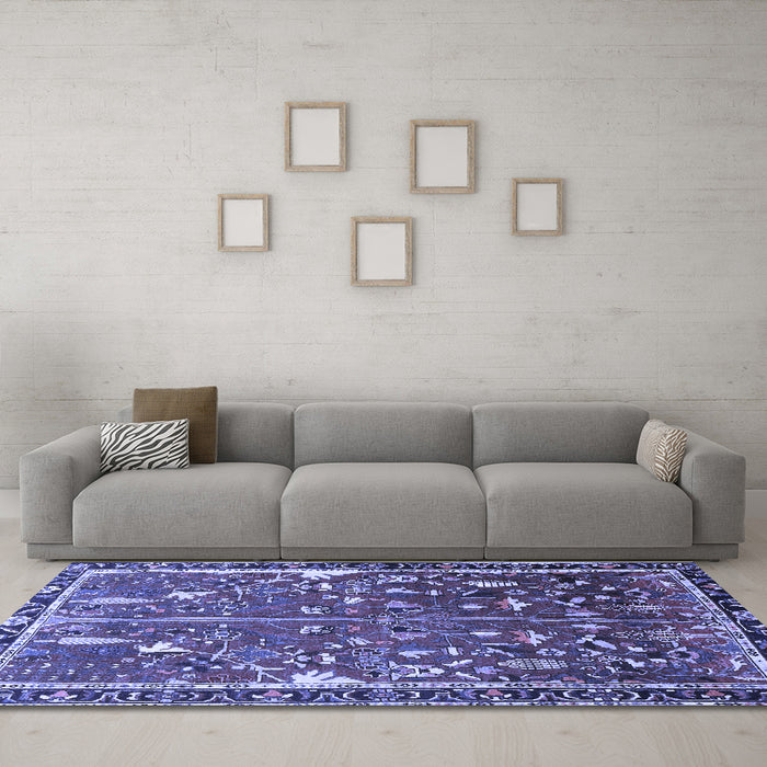 Machine Washable Animal Blue Traditional Rug in a Living Room, wshtr4517blu