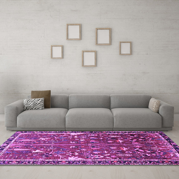 Machine Washable Animal Purple Traditional Area Rugs in a Living Room, wshtr4517pur