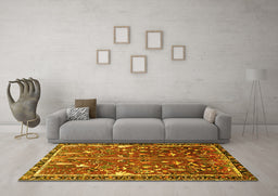 Machine Washable Animal Yellow Traditional Rug in a Living Room, wshtr4517yw