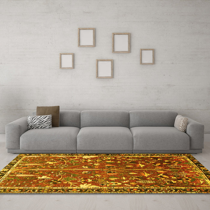Machine Washable Animal Yellow Traditional Rug in a Living Room, wshtr4517yw