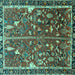 Square Animal Turquoise Traditional Rug, tr4517turq