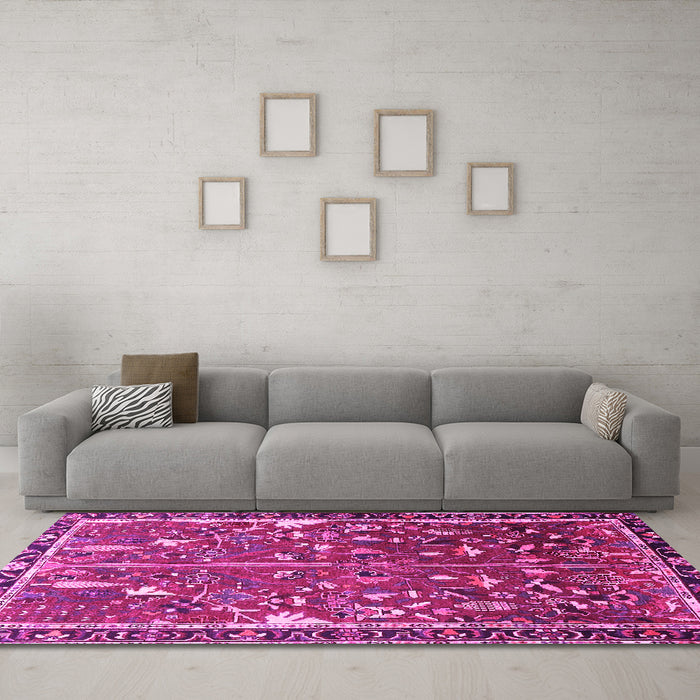 Machine Washable Animal Pink Traditional Rug in a Living Room, wshtr4517pnk