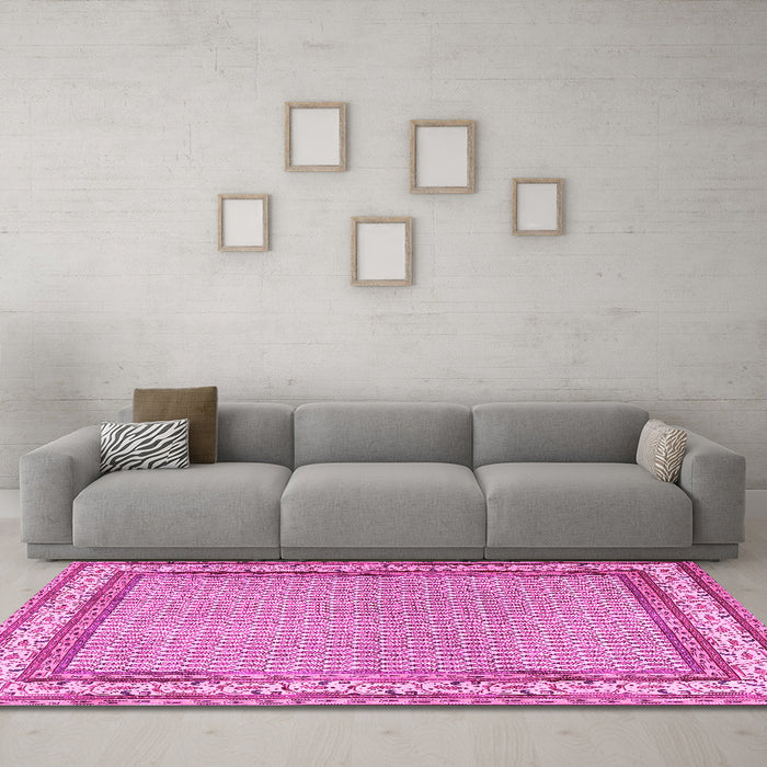 Machine Washable Persian Pink Traditional Rug in a Living Room, wshtr4518pnk