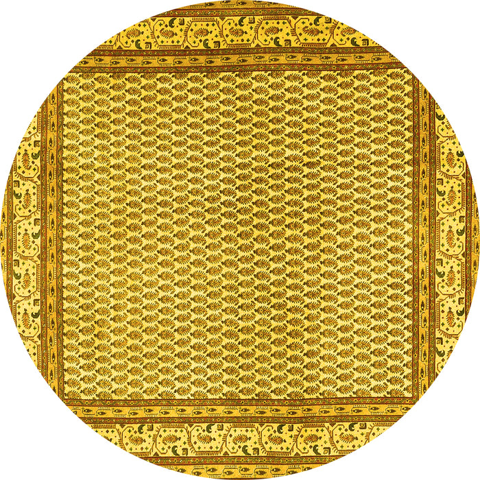 Round Persian Yellow Traditional Rug, tr4518yw