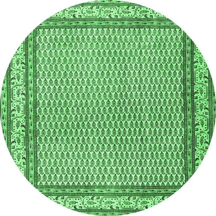Round Machine Washable Persian Emerald Green Traditional Area Rugs, wshtr4518emgrn