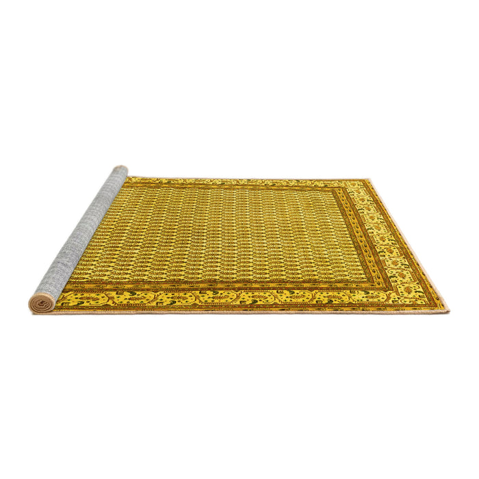 Sideview of Machine Washable Persian Yellow Traditional Rug, wshtr4518yw