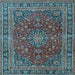 Square Machine Washable Medallion Light Blue Traditional Rug, wshtr4519lblu